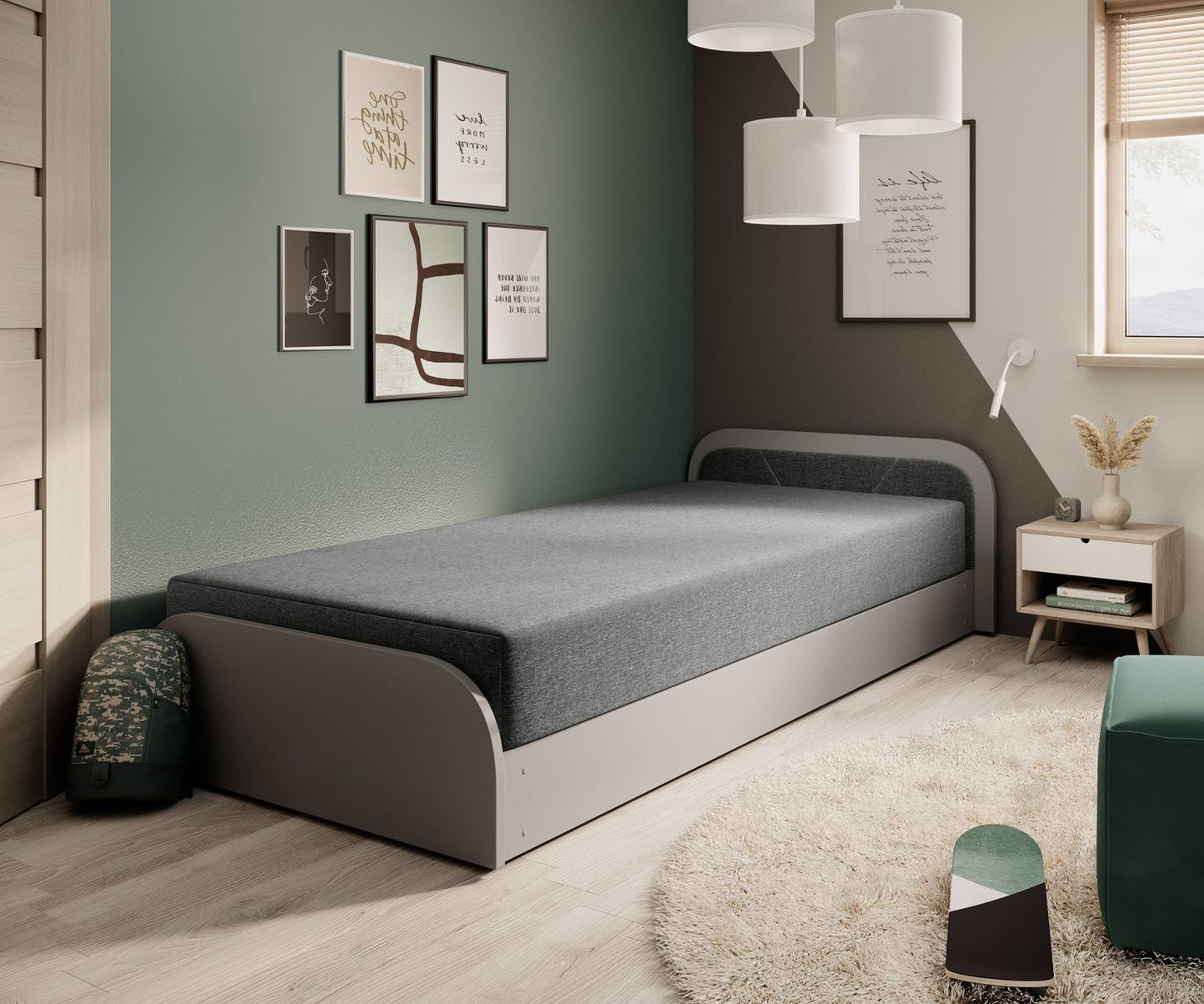 Single Bed Parys GR 1 | size: Length: 195cm, Width: 90cm, Height: 55cm | color: Sawana | image: 1 | variant: 1010446