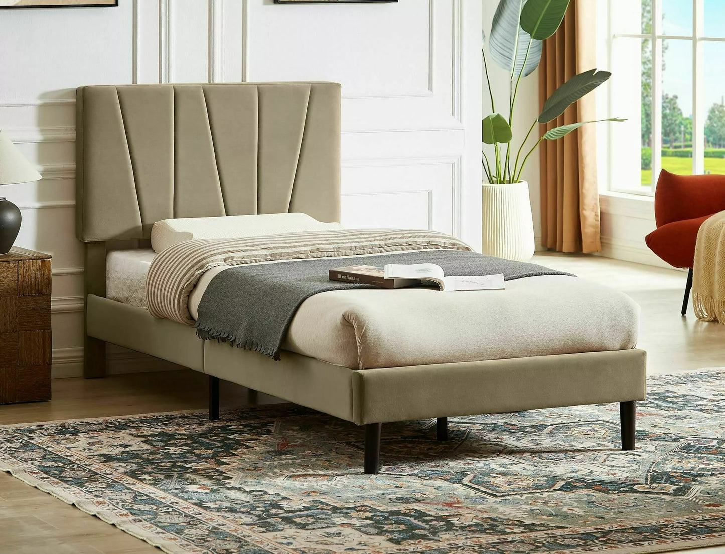 Single Bed Uckfield | size: Length: 214cm, Width: 101cm, Height: 102cm | color: Beige | image: 0 | variant: 1004597