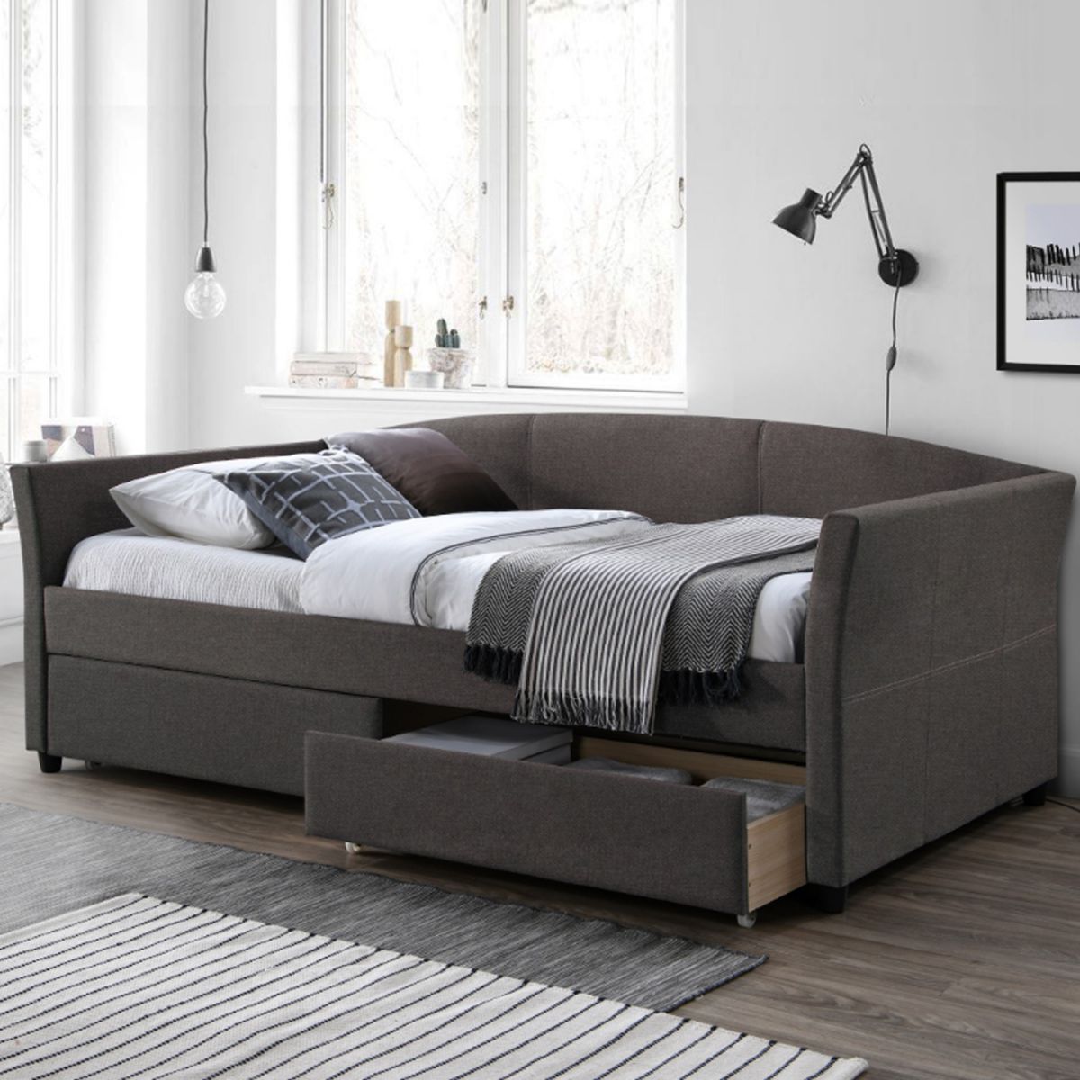 Single Bed Warrington | size: Length: 220cm, Width: 98cm, Height: 44cm | color: Gray | image: 1 | variant: 1005510