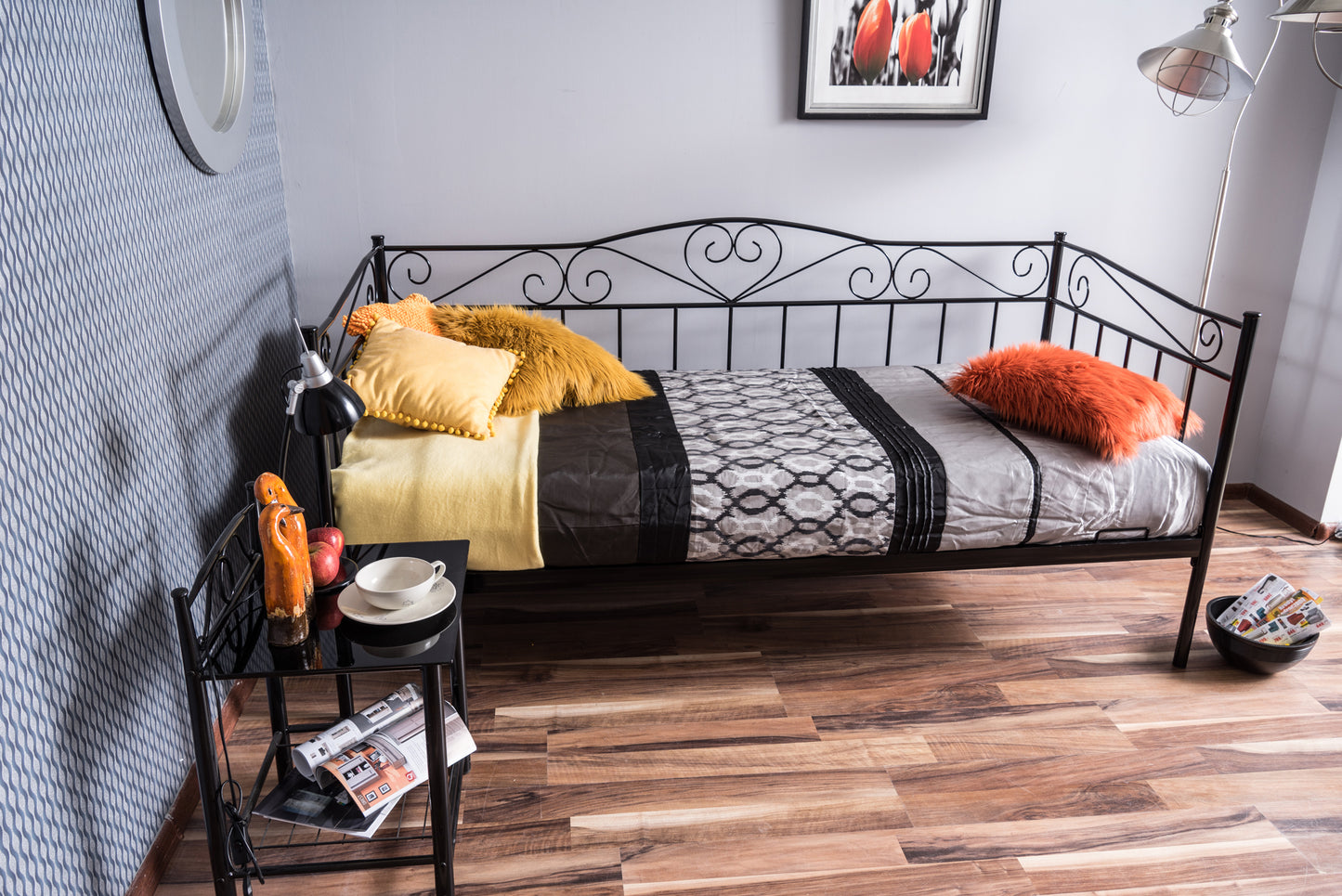 Single Bed Wickford | size: Length: 208cm, Width: 96cm, Height: 100cm | color: Black | image: 3 | variant: 1004575
