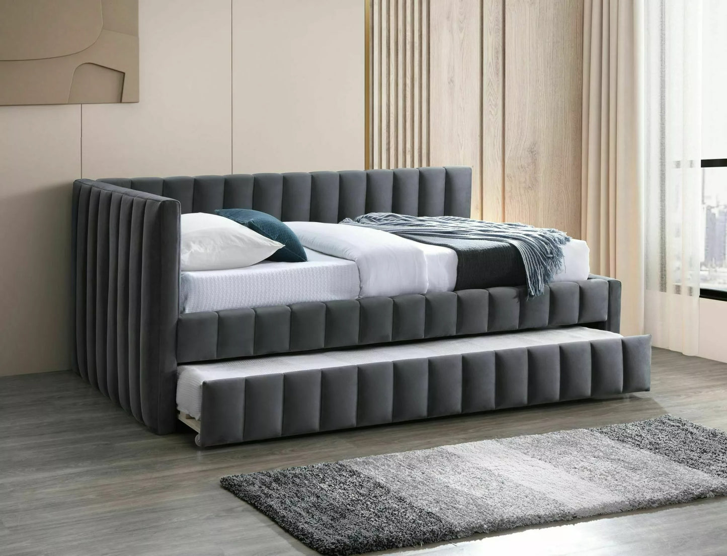 Single Bed Widnes | size: Length: 216cm, Width: 133cm, Height: 95cm | color: Gray | image: 1 | variant: 1004579