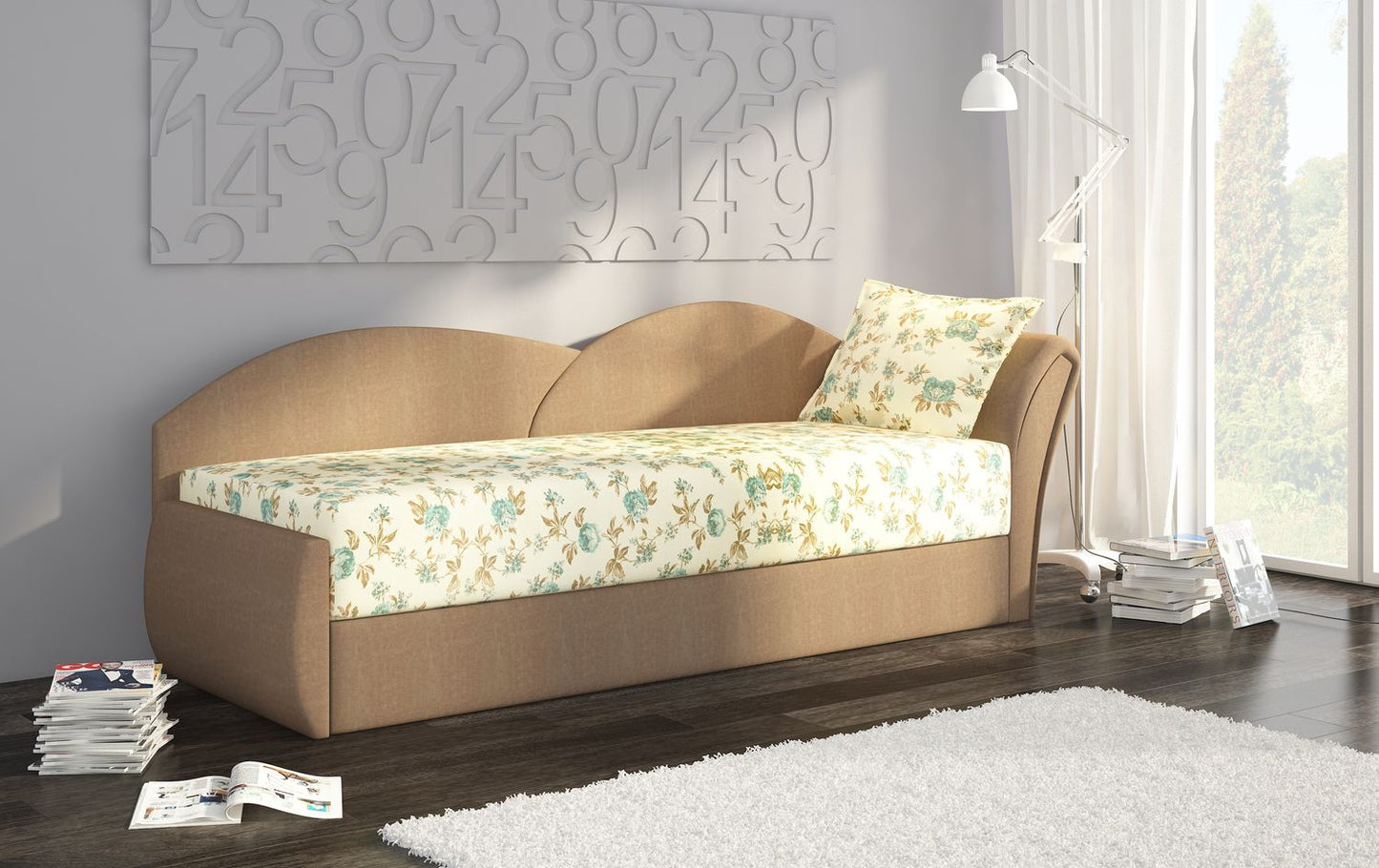 Sleeper Sofa Aga 1 | size: Width: 80cm, Height: 77cm, Depth: 218cm | color: Alova/Rose | image: 1 | variant: 1017119