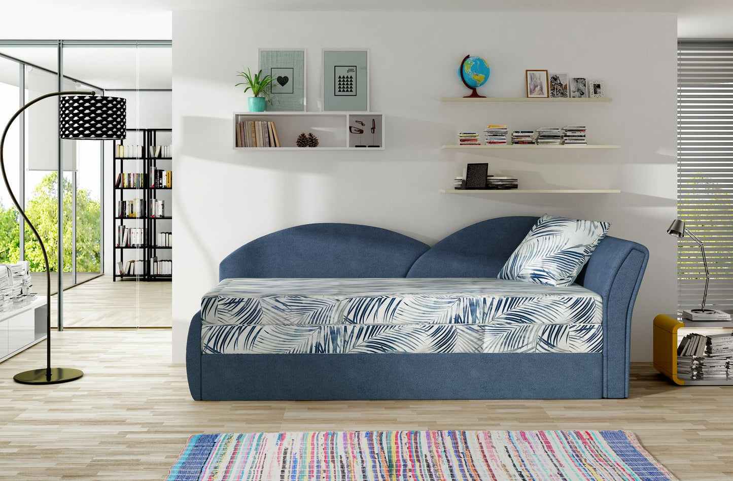 Sleeper Sofa Aga 2 | size: Width: 80cm, Height: 77cm, Depth: 218cm | color: Botanical/Soro | image: 1 | variant: 1017120