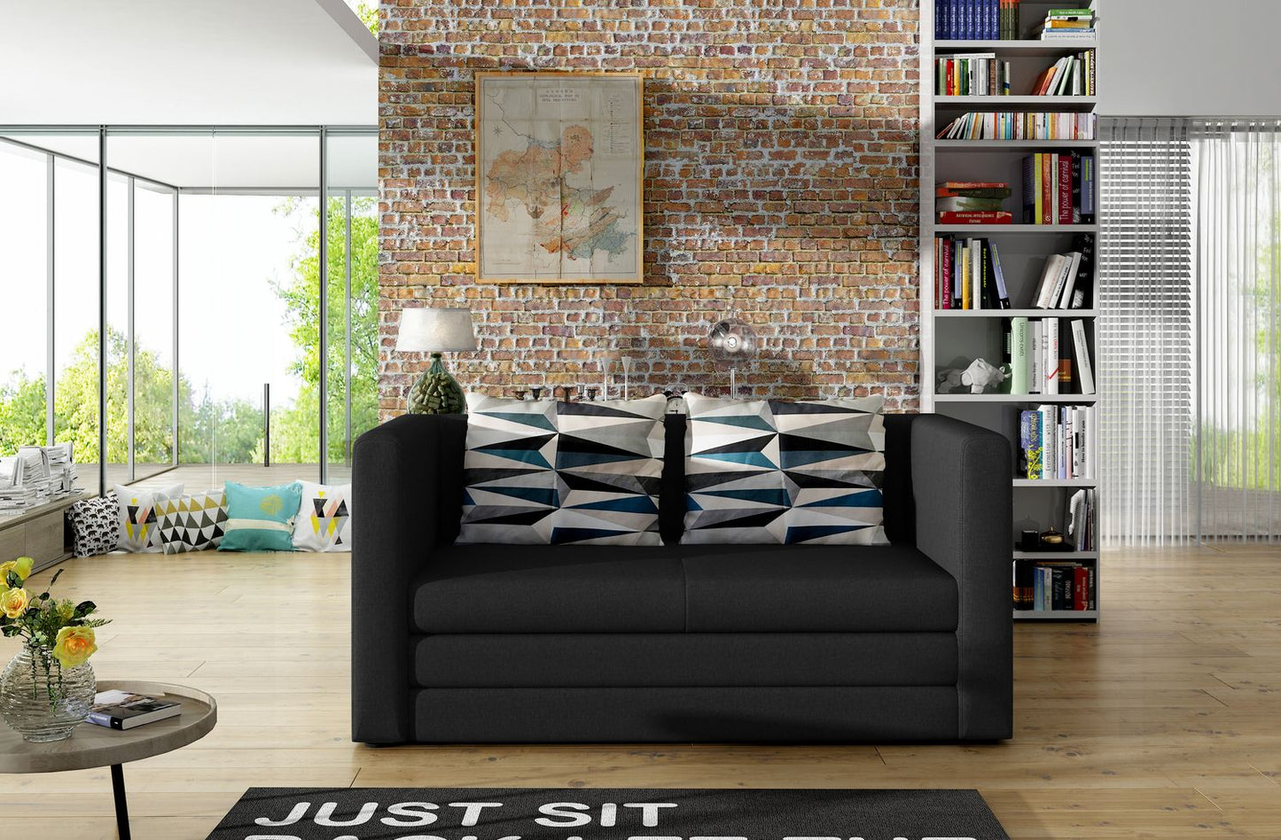 Sleeper Sofa Neva 2 | size: Width: 132cm, Height: 65cm, Depth: 67cm | color: Black | image: 1 | variant: 1014043