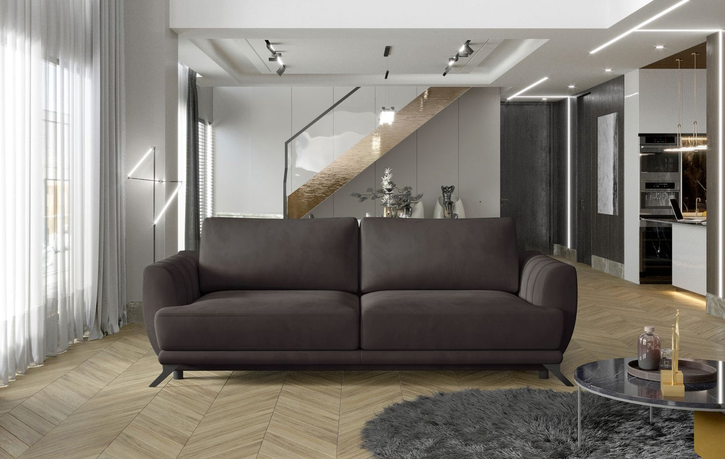Sleeper Sofa West Chertsey 13 | size: Width: 95cm, Height: 90cm, Depth: 242cm | color: Mat/Velvet | image: 1 | variant: 1017940