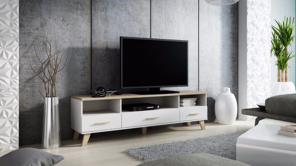 TV Table West Godalming | size: Length: 40cm, Width: 180cm, Height: 53cm | color: White/Oak | image: 0 | variant: 1007221