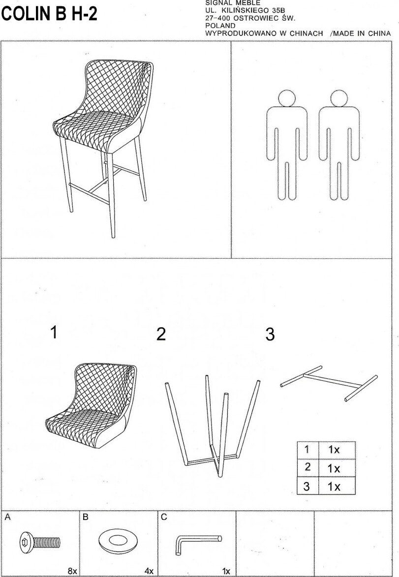 Bar Stool Colin B H-4 | size: Length: 46cm, Width: 45cm, Height: 88cm, Depth: 41cm | color: Black | image: 7 | variant: 1012038