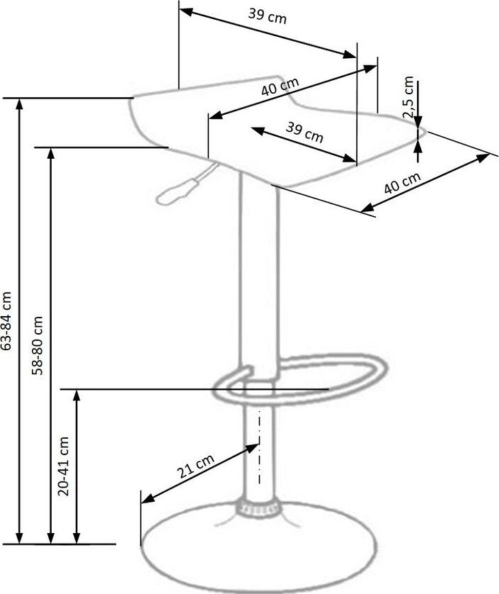Bar Stool H1 | size: Length: 39cm, Width: 40cm, Height: 63-84cm, Depth: 39cm | color: Black | image: 2 | variant: 1011597