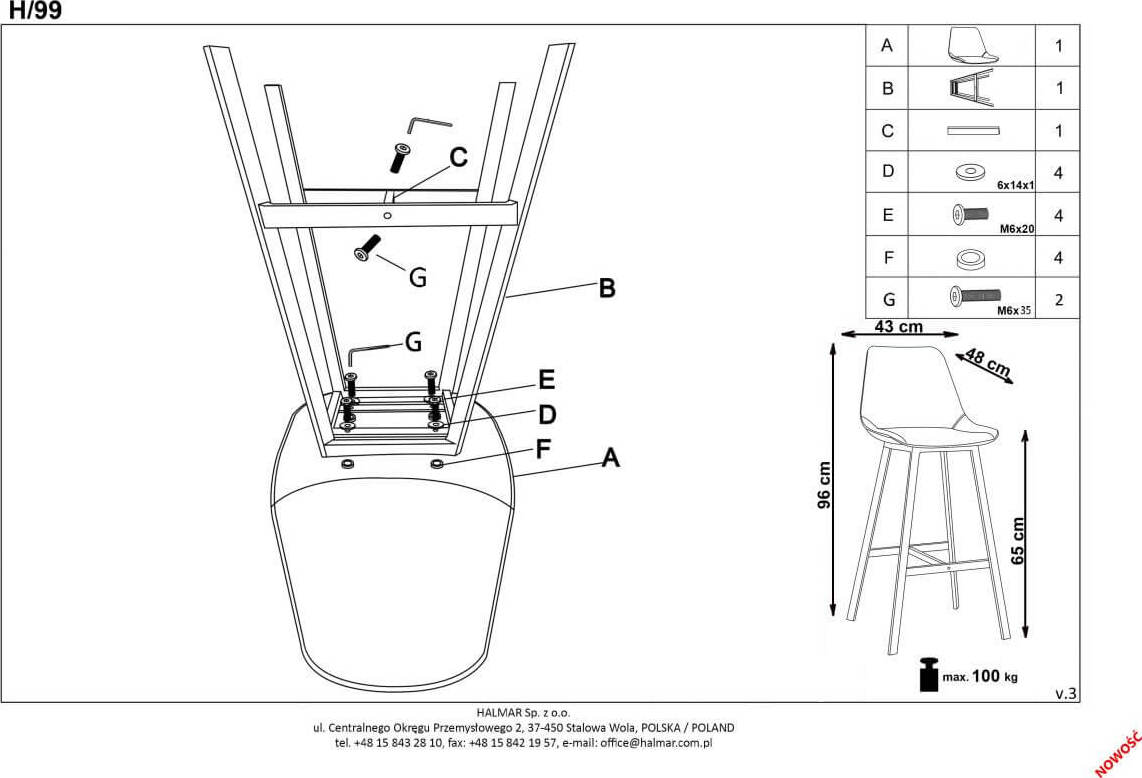 Bar Stool West Shrewsbury | size: Length: 43cm, Width: 43cm, Height: 96cm, Depth: 48cm | color: Black | image: 5 | variant: 1007083