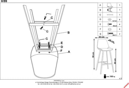 Bar Stool West Shrewsbury | size: Length: 43cm, Width: 43cm, Height: 96cm, Depth: 48cm | color: Black | image: 5 | variant: 1007083