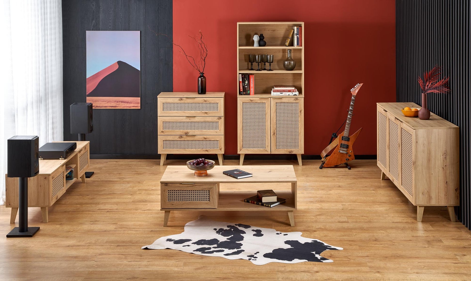 Closet Borneo | size: Width: 80cm, Height: 173cm, Depth: 40cm | color: Black/Oak | image: 3 | variant: 1012967