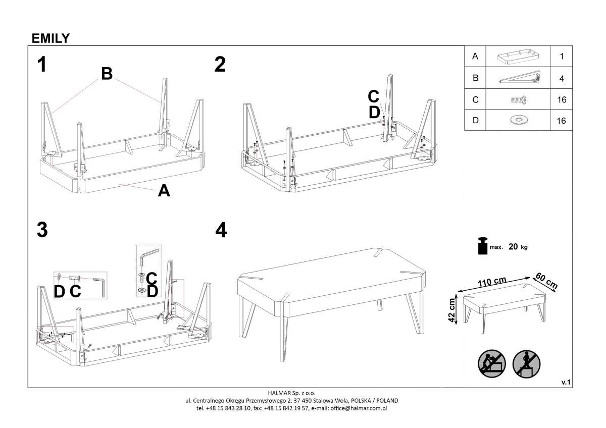Coffee Table Frankfurt | size: Length: 60cm, Width: 110cm, Height: 42cm | color: Cream/Oak | image: 1 | variant: 1003261