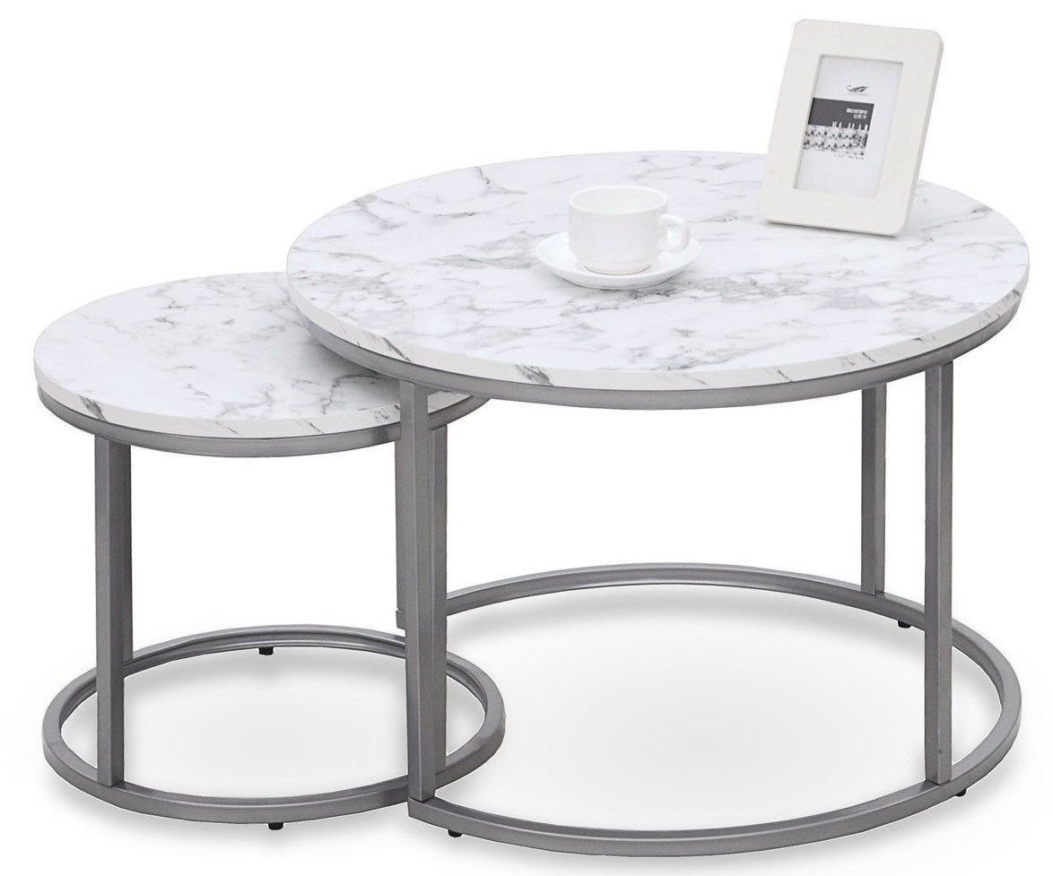 Coffee Table Havana | size: Length: 60cm, Width: 60cm, Height: 40cm, Diameter: 60cm | color: White/Silver | image: 1 | variant: 1003281