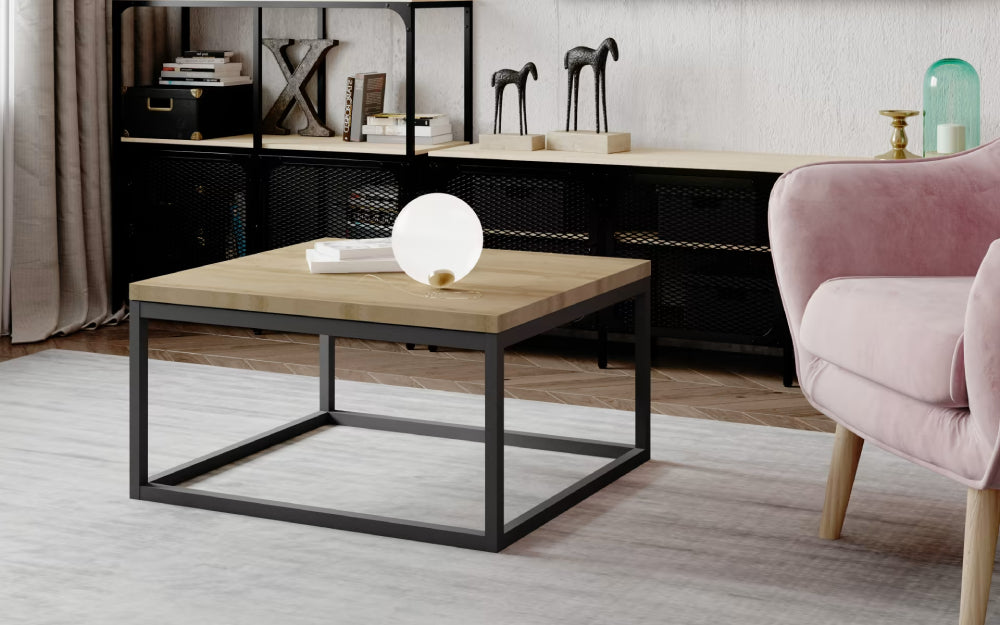 Coffee Table Moss | size: Length: 65cm, Width: 65cm, Height: 36cm | color: Black/Oak | image: 1 | variant: 1014056