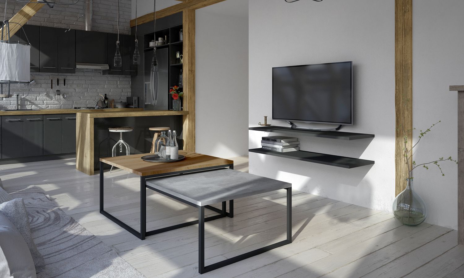Coffee Table Nevio 1 | size: Length: 69cm, Width: 69cm, Height: 39cm | color: Gray | image: 1 | variant: 1017063