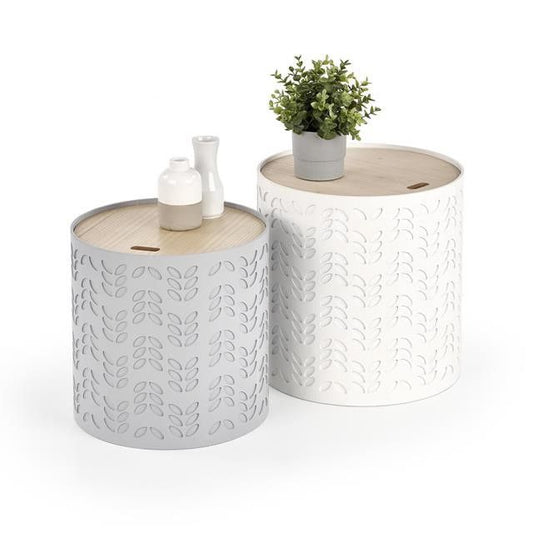 Coffee Table Sandwich | size: Length: 39cm, Width: 39cm, Height: 40cm, Diameter: 39cm | color: White/Grey | image: 1 | variant: 1006746