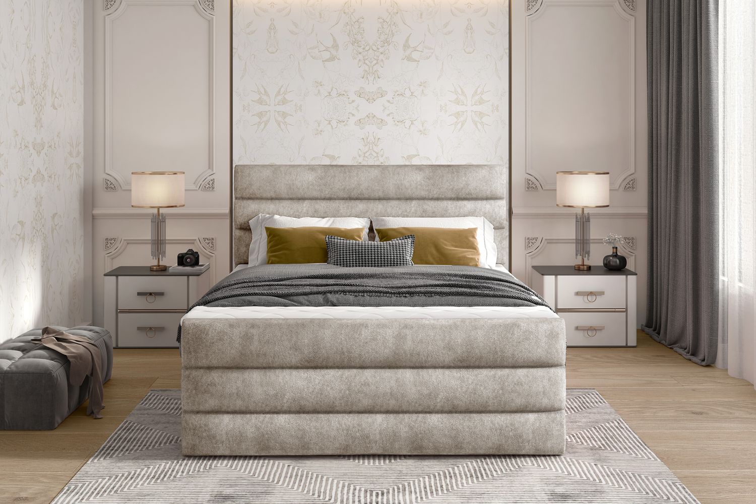 Continental Double Bed Cande 1 | size: Length: 220cm, Width: 160cm, Height: 133cm | color: Dora | image: 1 | variant: 1008846