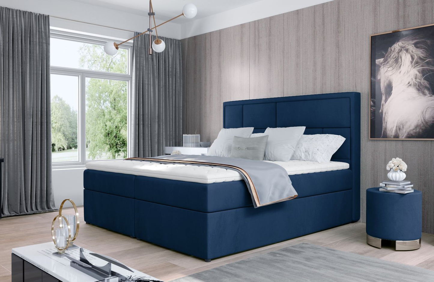 Continental Double Bed Carmarthen 2 | size: Length: 215cm, Width: 180cm, Height: 115cm | color: Blue | image: 1 | variant: 1013040