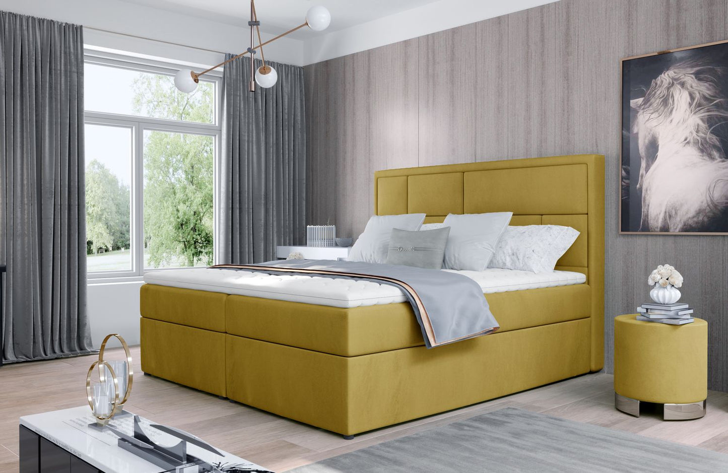 Continental Double Bed Carmarthen 2 | size: Length: 215cm, Width: 180cm, Height: 115cm | color: Yellow | image: 1 | variant: 1013039