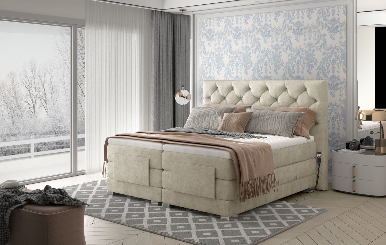 Continental Double Bed Clover 1 | size: Length: 217cm, Width: 178cm, Height: 130cm | color: Dora | image: 1 | variant: 1009036