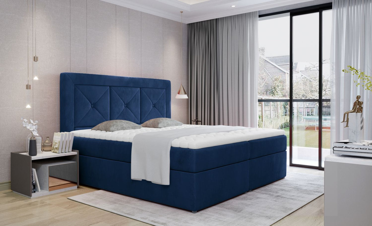 Continental Double Bed East Hong Kong 1 | size: Length: 215cm, Width: 165cm, Height: 115cm | color: Blue | image: 1 | variant: 1012813
