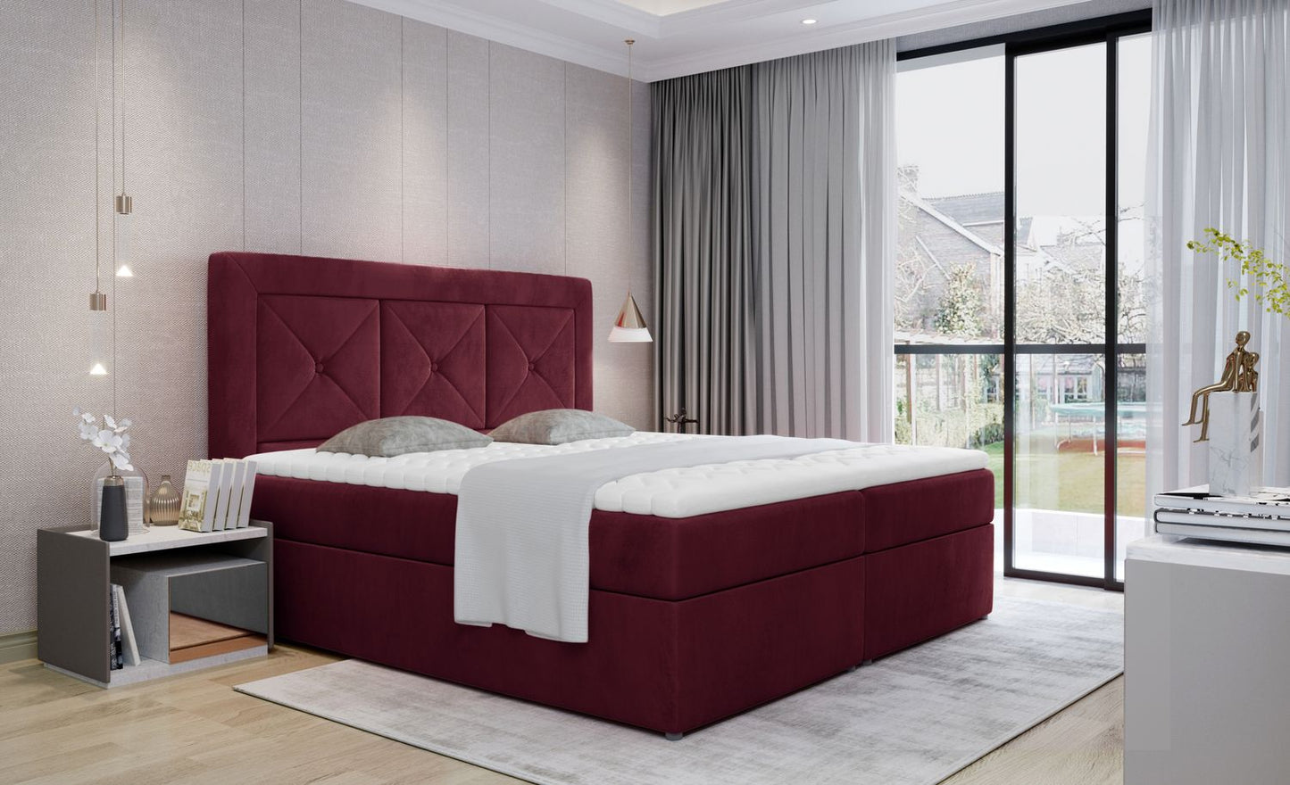 Continental Double Bed East Hong Kong 1 | size: Length: 215cm, Width: 165cm, Height: 115cm | color: Mat/Velvet | image: 1 | variant: 1012817