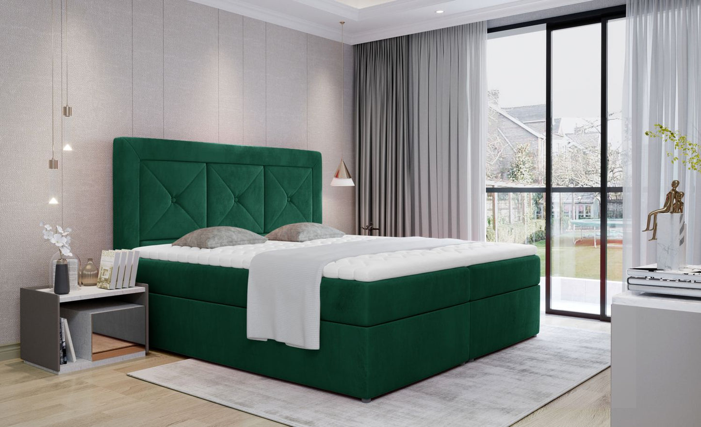 Continental Double Bed East Hong Kong | size: Length: 215cm, Width: 145cm, Height: 115cm | color: Green | image: 1 | variant: 1012783