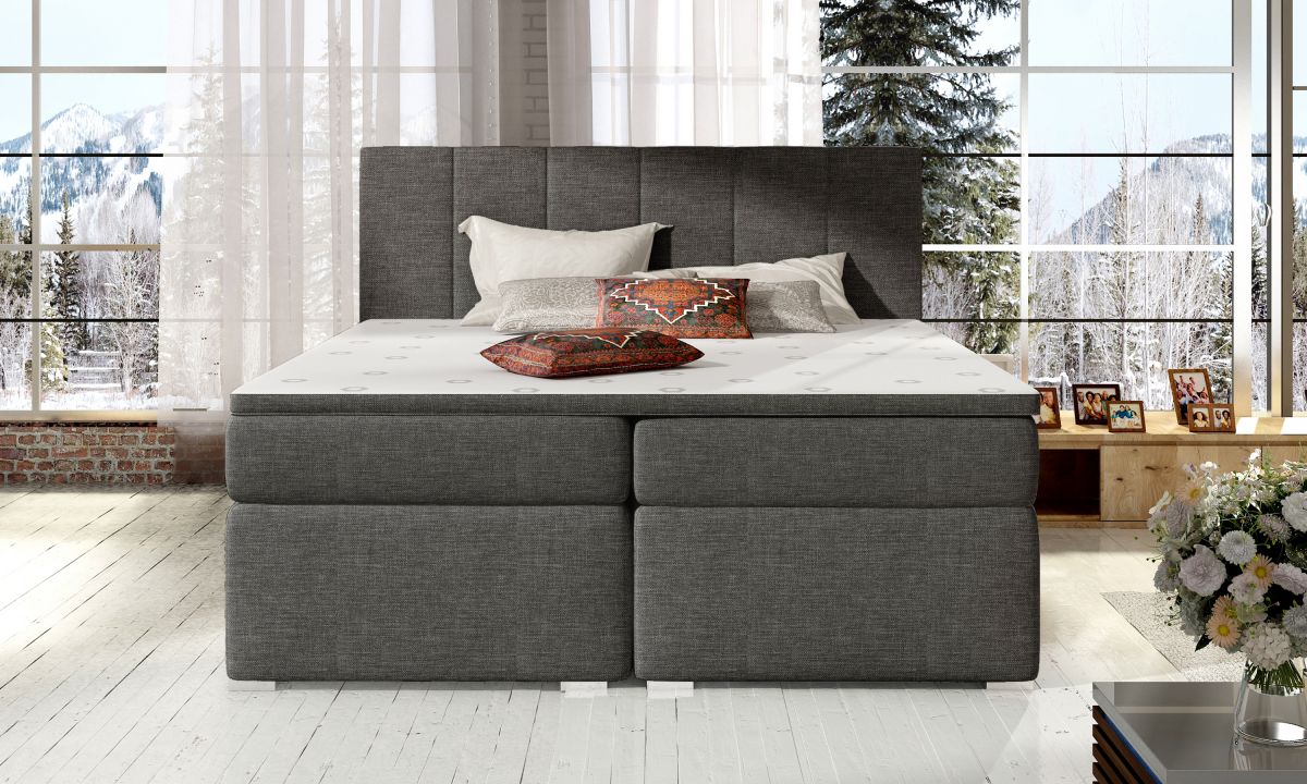 Continental Double Bed East Kaunas 2 | size: Length: 205cm, Width: 180cm, Height: 126cm | color: Gray | image: 2 | variant: 1012354