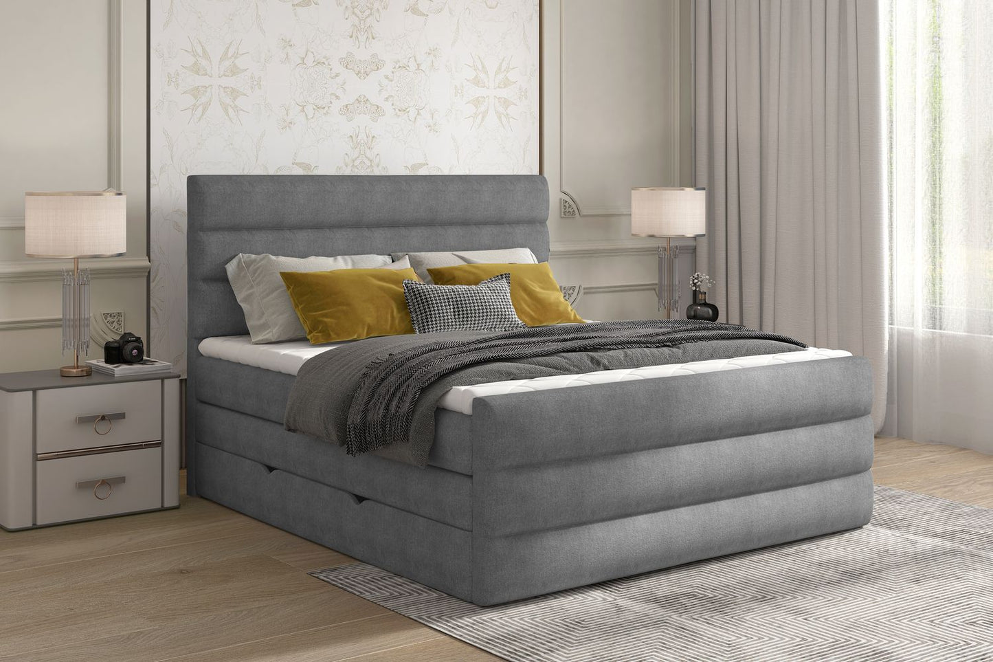 Continental Double Bed East Madrid 1 | size: Length: 220cm, Width: 160cm, Height: 133cm | color: Omega | image: 1 | variant: 1012395
