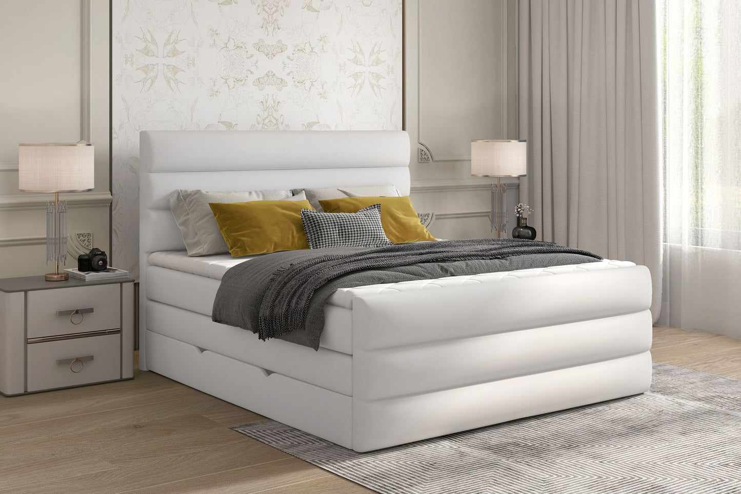 Continental Double Bed East Madrid 2 | size: Length: 220cm, Width: 180cm, Height: 133cm | color: Soft | image: 1 | variant: 1012412