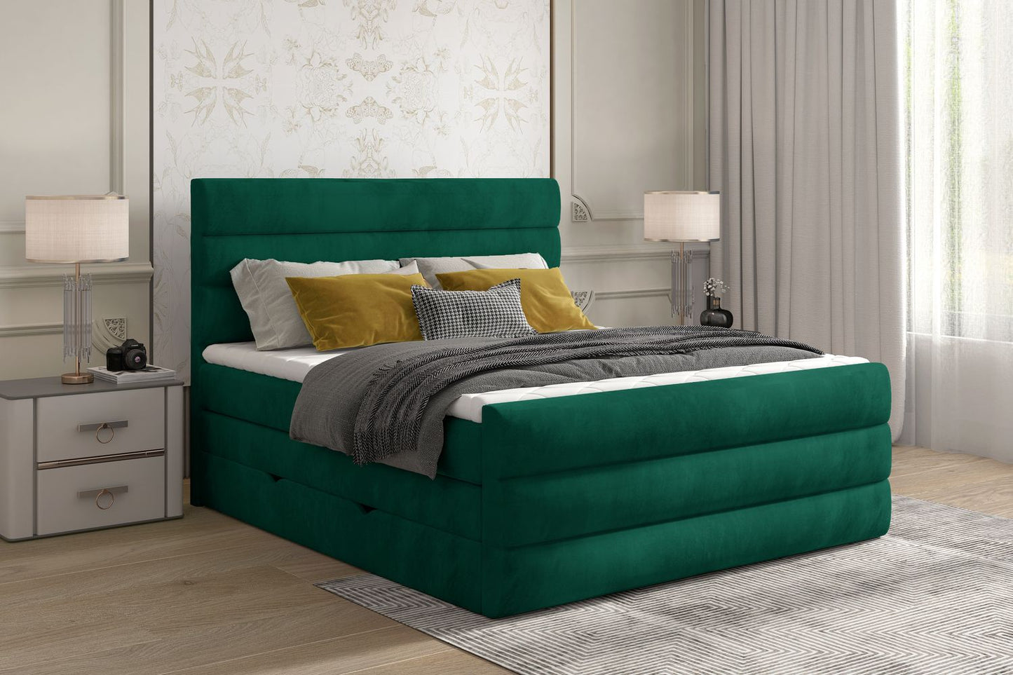 Continental Double Bed East Madrid | size: Length: 220cm, Width: 140cm, Height: 133cm | color: Green | image: 1 | variant: 1012368