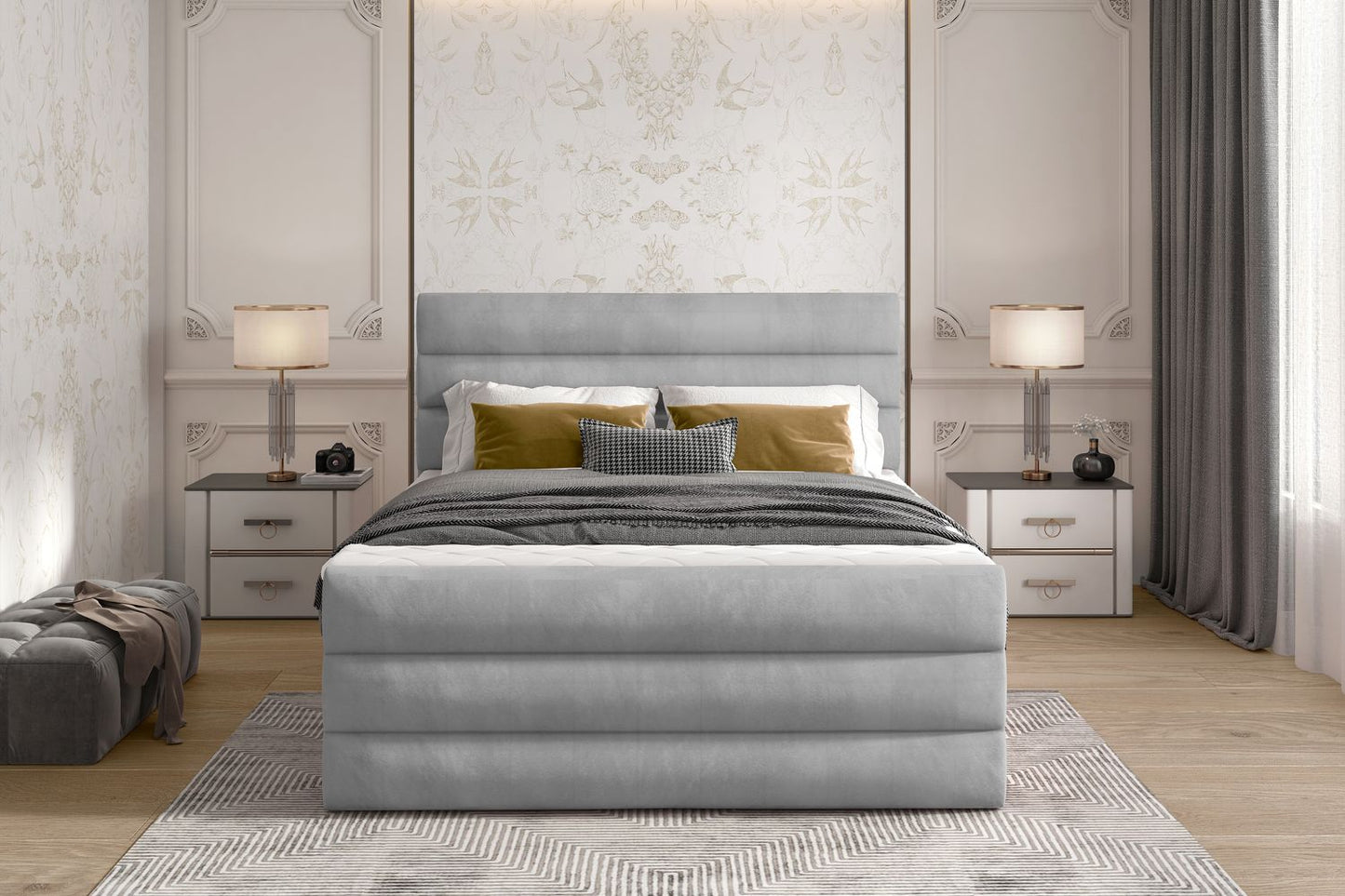 Continental Double Bed East Madrid | size: Length: 220cm, Width: 140cm, Height: 133cm | color: Monolith | image: 1 | variant: 1012366