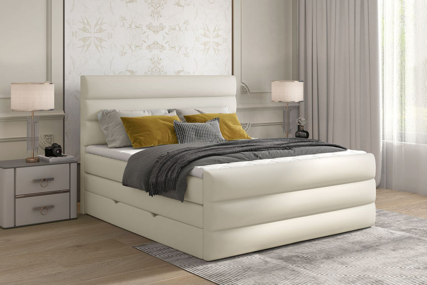Continental Double Bed East Madrid | size: Length: 220cm, Width: 140cm, Height: 133cm | color: Soft | image: 1 | variant: 1012378