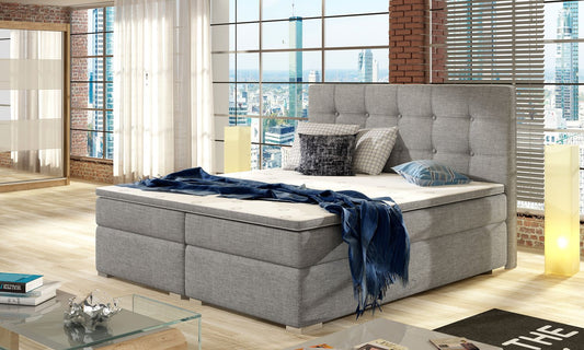 Continental Double Bed Inez 2 | size: Length: 205cm, Width: 143cm, Height: 105cm | color: Gray | image: 1 | variant: 1009338