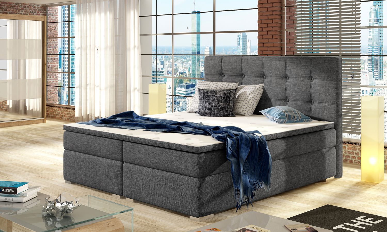 Continental Double Bed Inez | size: Length: 205cm, Width: 140cm, Height: 105cm | color: Sawana | image: 1 | variant: 1009318