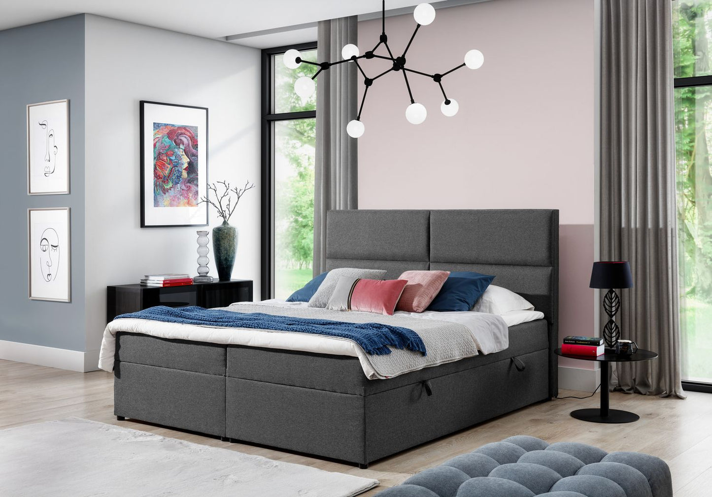 Continental Double Bed Risca 1 | size: Length: 210cm, Width: 165cm, Height: 124cm | color: Sawana | image: 1 | variant: 1012128