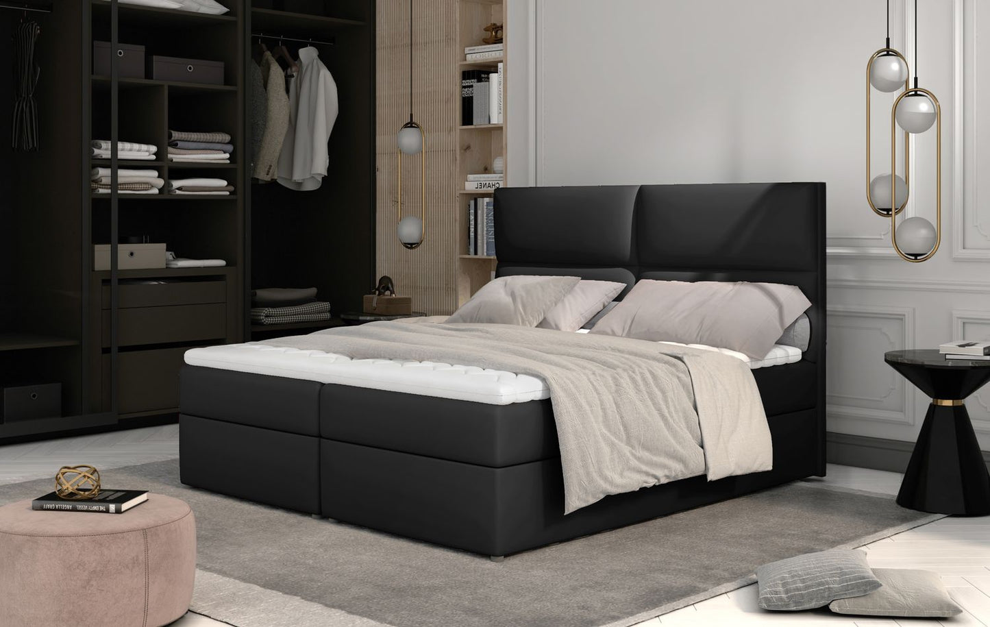 Continental Double Bed Risca 1 | size: Length: 210cm, Width: 165cm, Height: 124cm | color: Soft | image: 1 | variant: 1012121