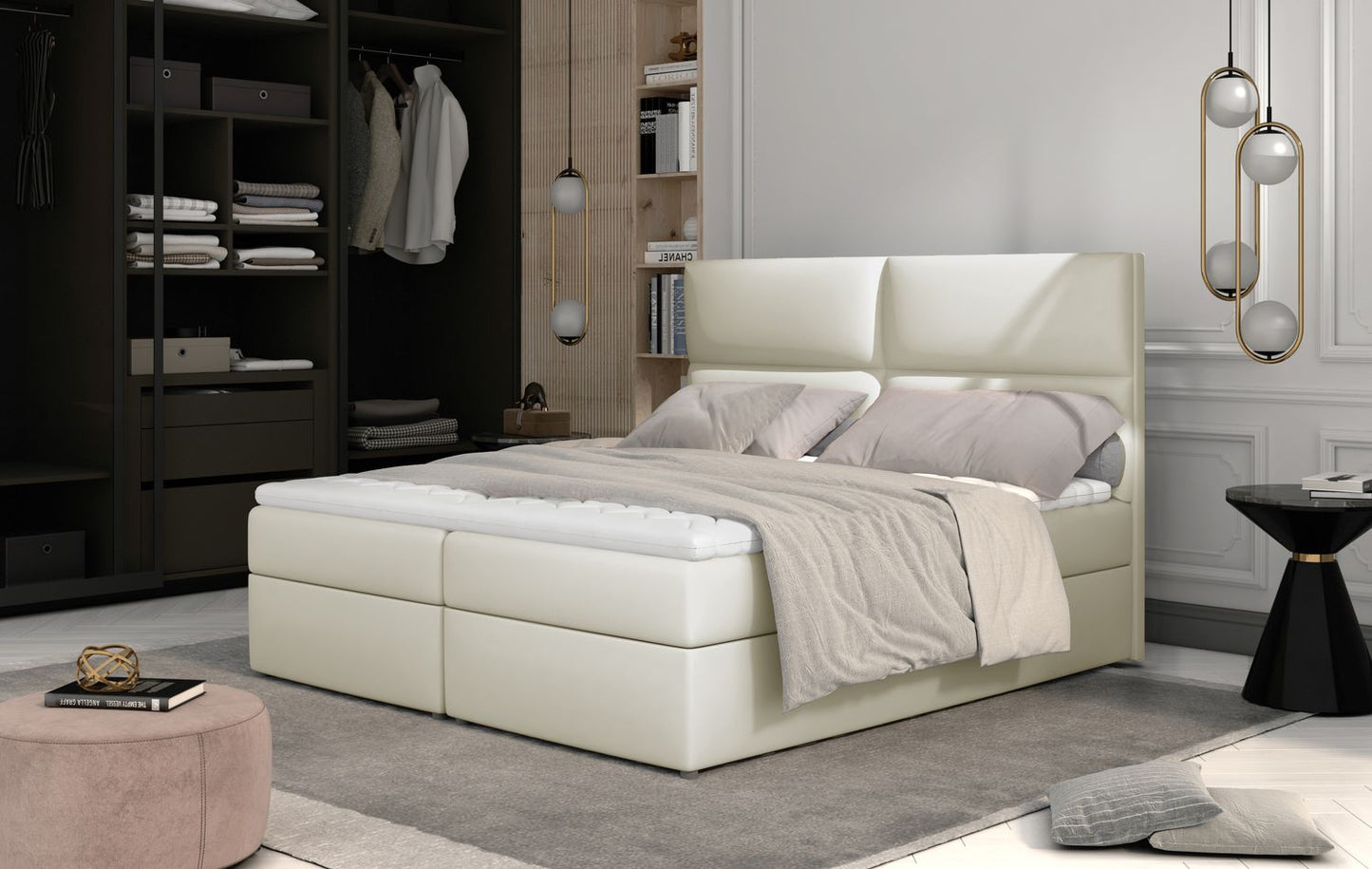Continental Double Bed Risca 1 | size: Length: 210cm, Width: 165cm, Height: 124cm | color: Soft | image: 1 | variant: 1012123