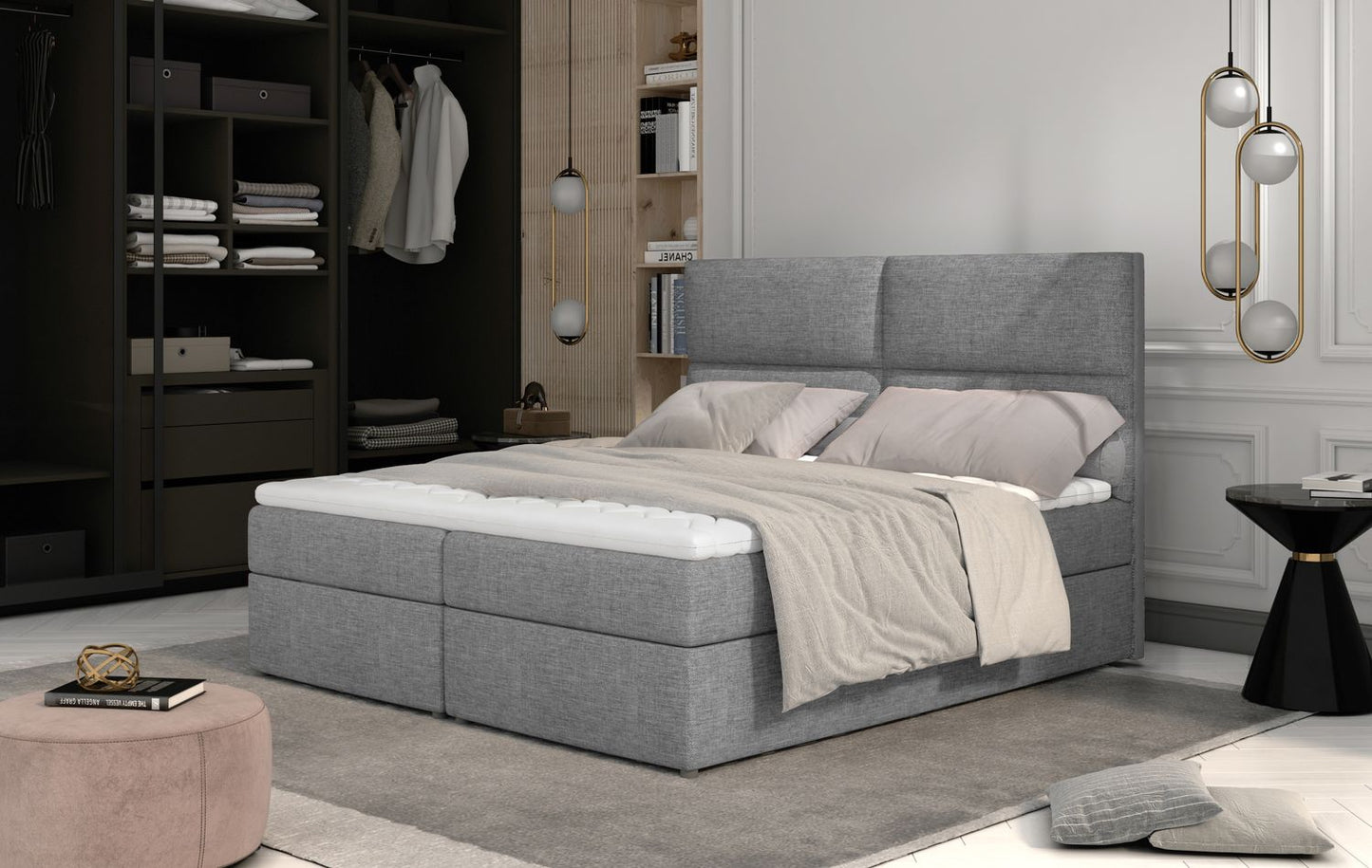 Continental Double Bed Risca 2 | size: Length: 210cm, Width: 185cm, Height: 124cm | color: Sawana | image: 1 | variant: 1012146