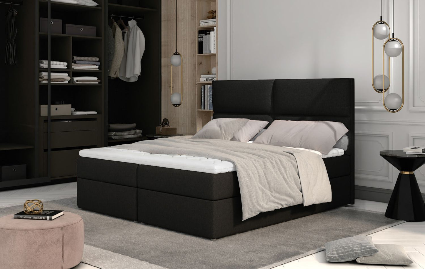 Continental Double Bed Risca | size: Length: 210cm, Width: 145cm, Height: 124cm | color: Sawana | image: 1 | variant: 1012113