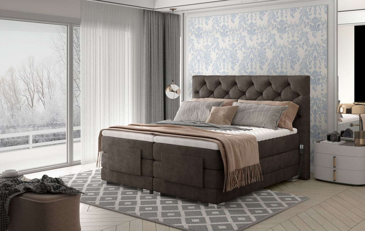 Continental Double Bed Sunderland 2 | size: Length: 217cm, Width: 198cm, Height: 130cm | color: Dora | image: 1 | variant: 1012591