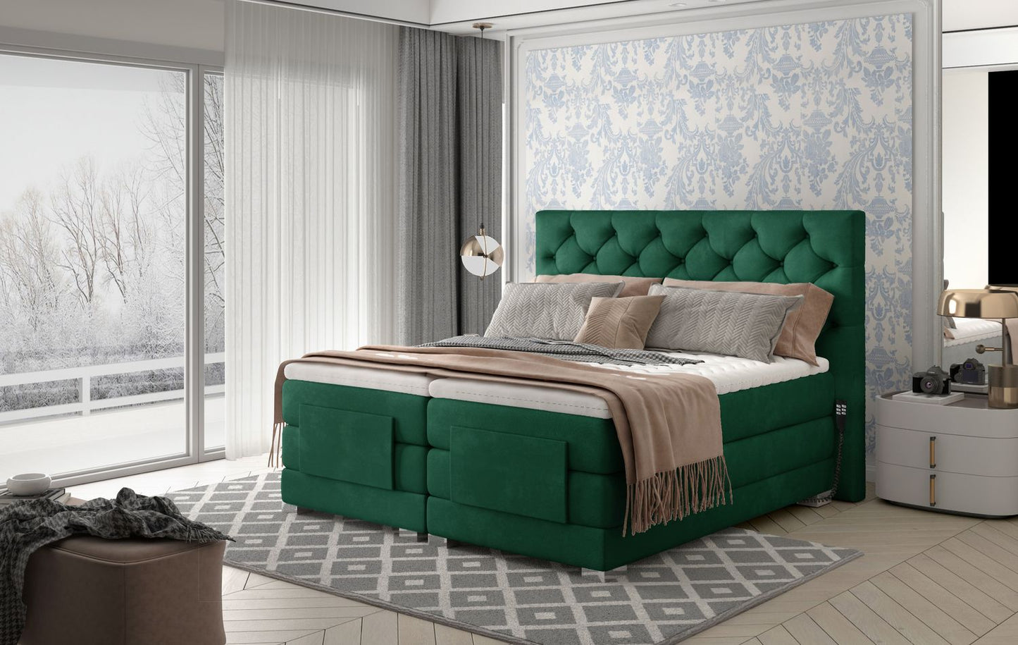 Continental Double Bed Sunderland 2 | size: Length: 217cm, Width: 198cm, Height: 130cm | color: Kronos | image: 1 | variant: 1012596