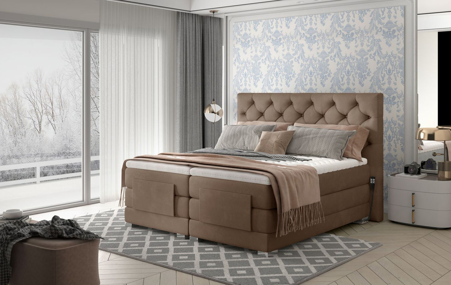 Continental Double Bed Sunderland | size: Length: 217cm, Width: 158cm, Height: 130cm | color: Beige | image: 1 | variant: 1012561