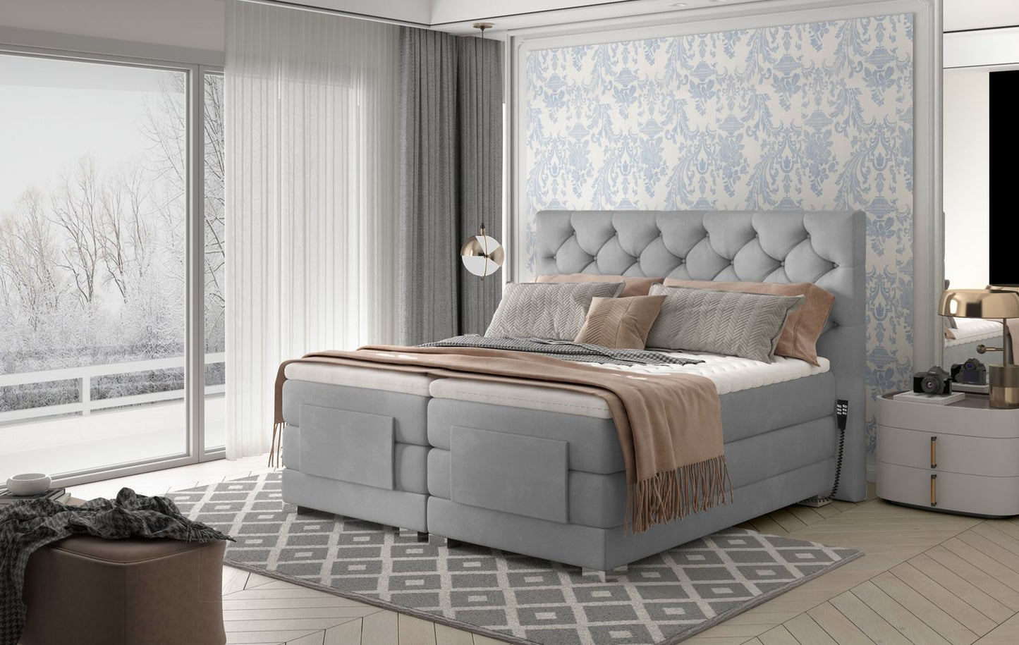 Continental Double Bed Sunderland | size: Length: 217cm, Width: 158cm, Height: 130cm | color: Gray | image: 1 | variant: 1012565