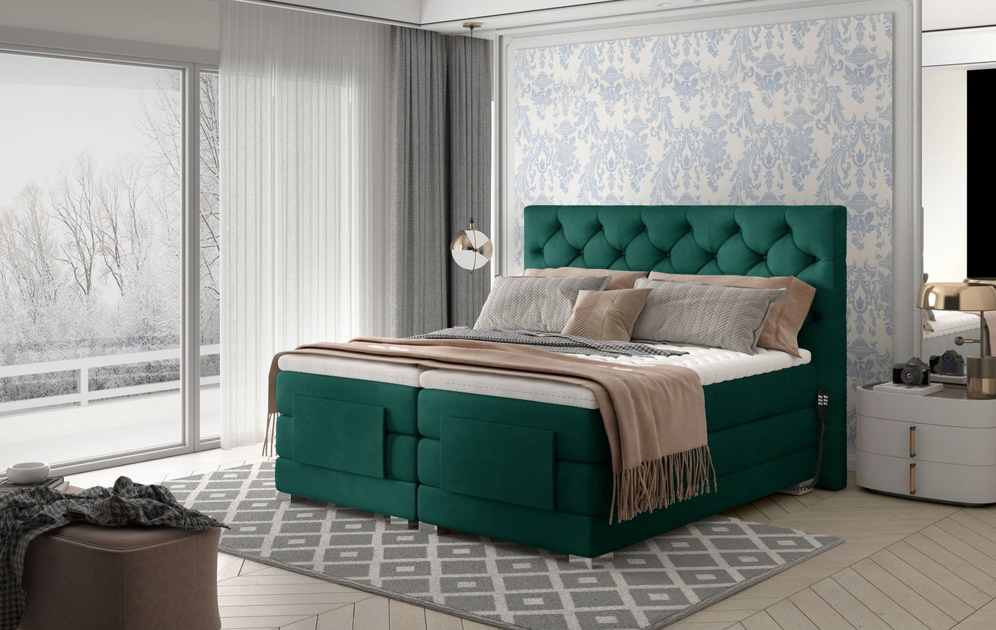 Continental Double Bed Sunderland | size: Length: 217cm, Width: 158cm, Height: 130cm | color: Green | image: 1 | variant: 1012563