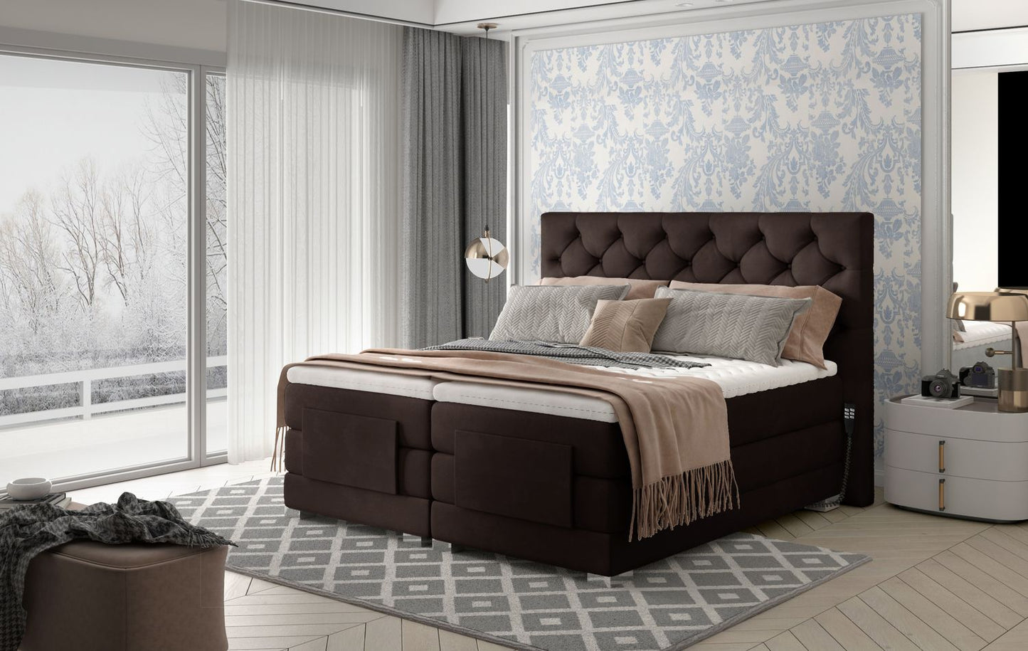 Continental Double Bed Sunderland | size: Length: 217cm, Width: 158cm, Height: 130cm | color: Monolith | image: 1 | variant: 1012562