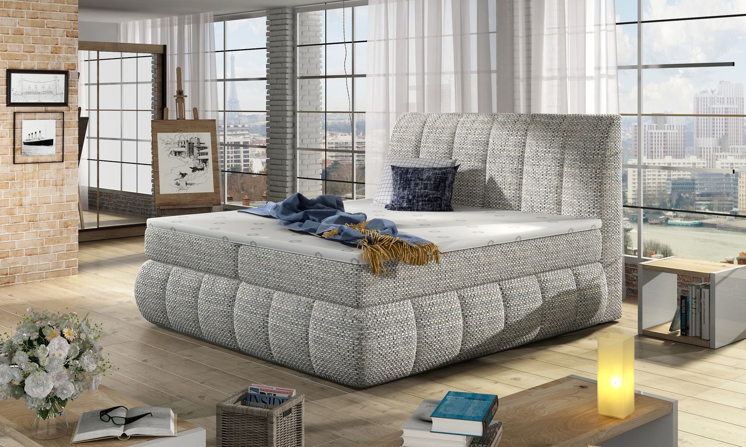 Continental Double Bed Vincenzo 2 | size: Length: 224cm, Width: 200cm, Height: 126cm | color: Berlin | image: 1 | variant: 1009907