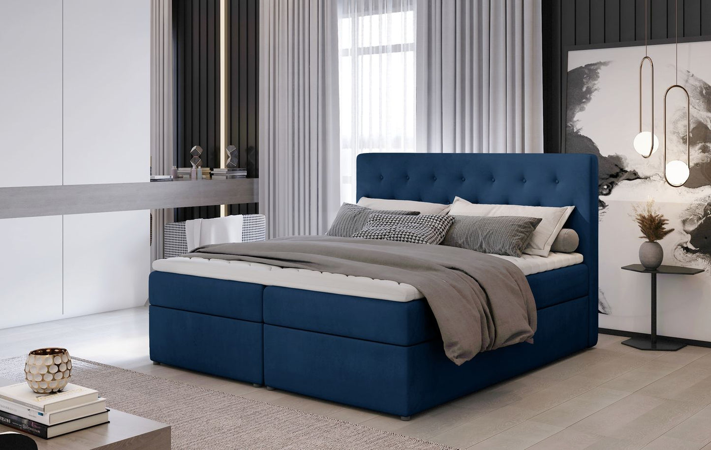 Continental Double Bed West Lugano 1 | size: Length: 215cm, Width: 160cm, Height: 115cm | color: Blue | image: 1 | variant: 1012950
