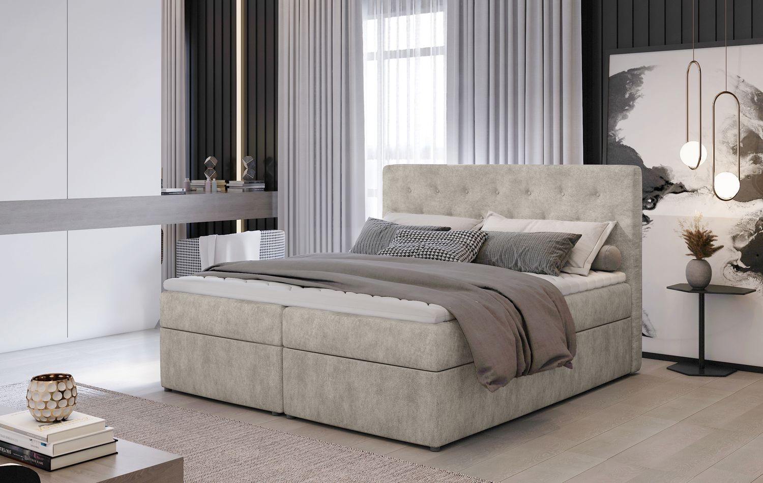 Continental Double Bed West Lugano 1 | size: Length: 215cm, Width: 160cm, Height: 115cm | color: Dora | image: 1 | variant: 1012941