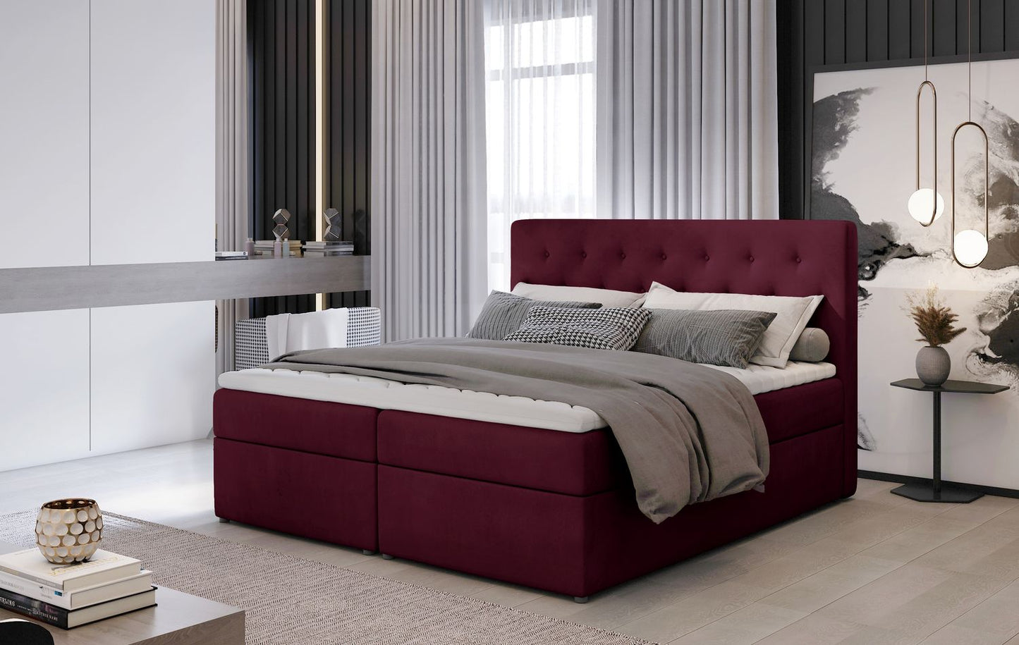 Continental Double Bed West Lugano 1 | size: Length: 215cm, Width: 160cm, Height: 115cm | color: Mat/Velvet | image: 1 | variant: 1012954